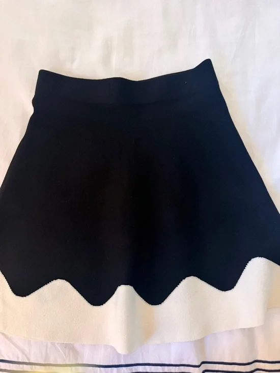 Zara Black and White Scalloped Hem Skater Skirt - Picture 1 of 3